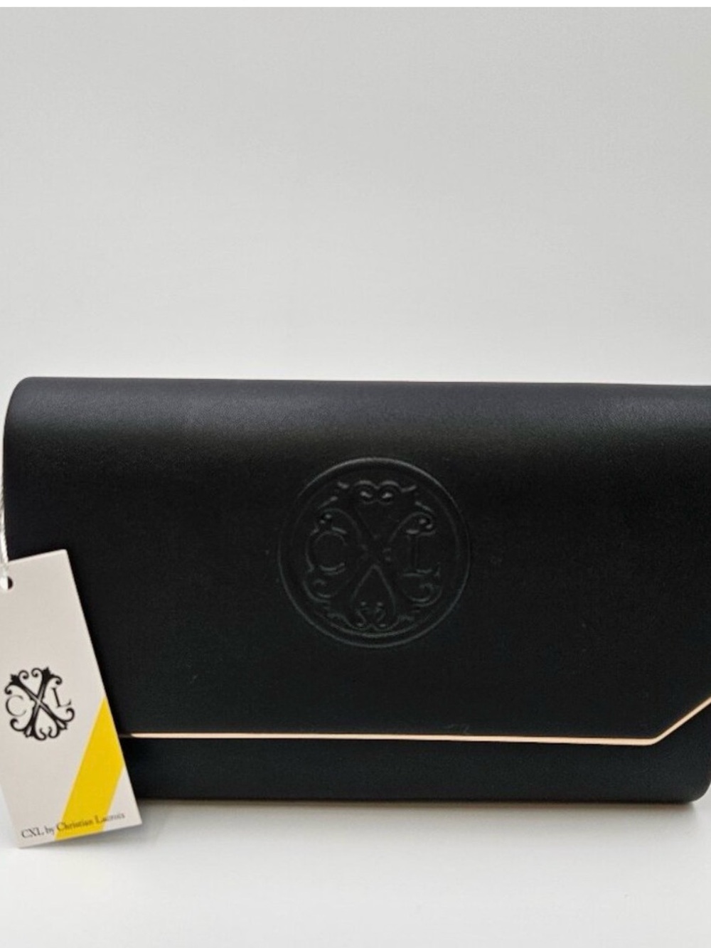 Christian Lacroix Black Clutch with Embossed Logo and Gold Trim